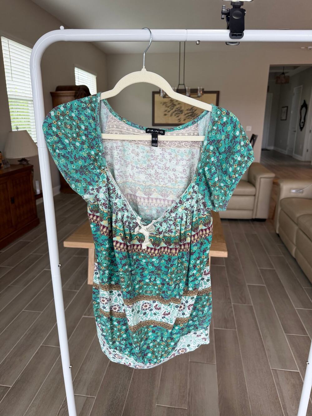 FANG Teal Paisley Boho Tunic Top Size XL